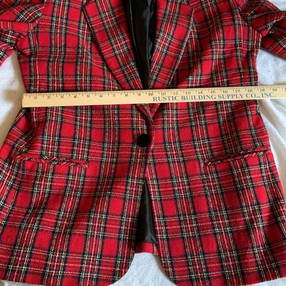 Kim Rogers vintage plaid blazer red & black holiday goth punk velvet collar - Picture 9 of 10